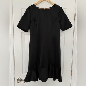 BLACK COLLECTION | Black short sleeve mini dress with satin ruffled hem Size XL